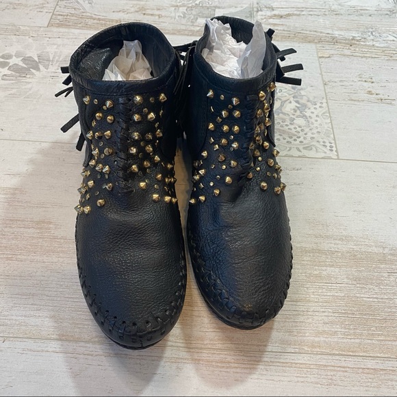 Zara Black Leather Studded Fringe Moccasins - Picture 2 of 10